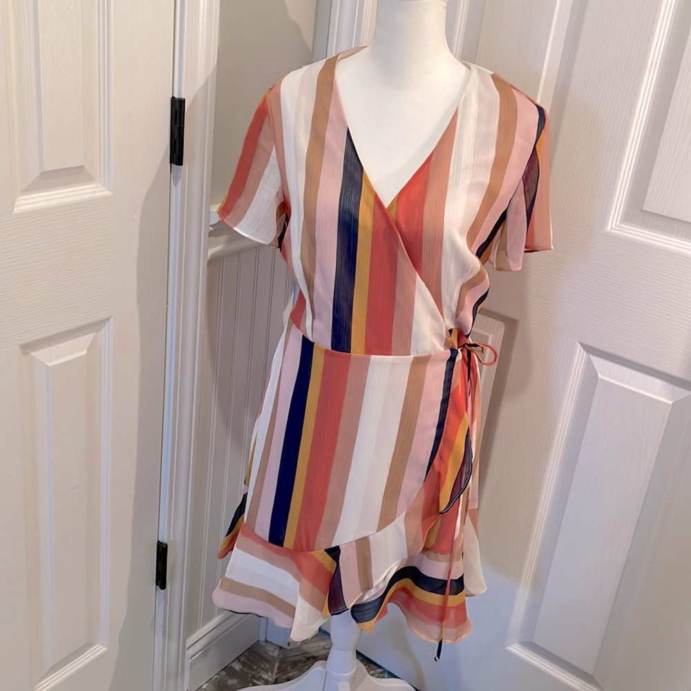 All in Favor Striped Wrap Dress